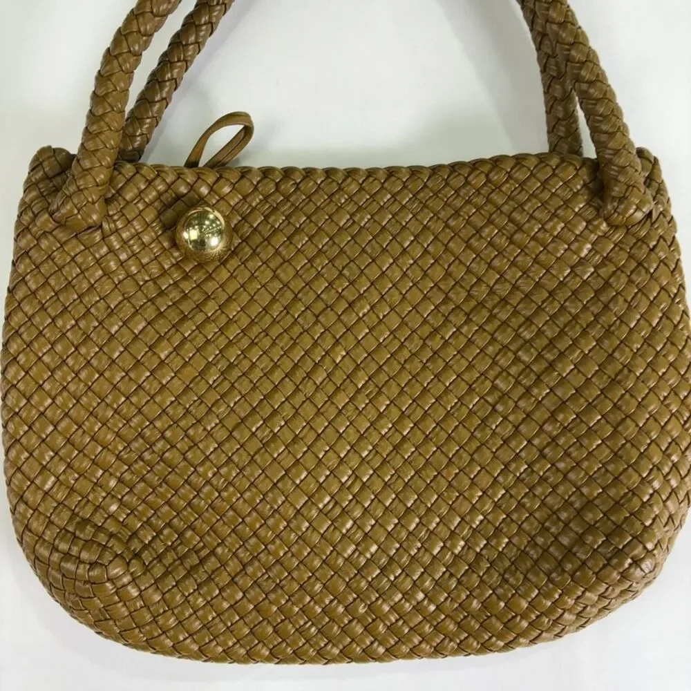 Bottega Veneta Tan Intrecciato Woven Shoulder Bag with Gold Button - Picture 2 of 8